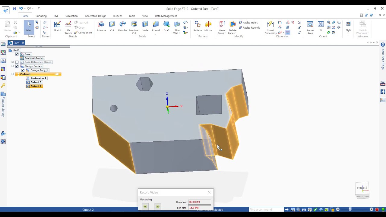 #12 solid edge extrude cut tutorials for beginners.