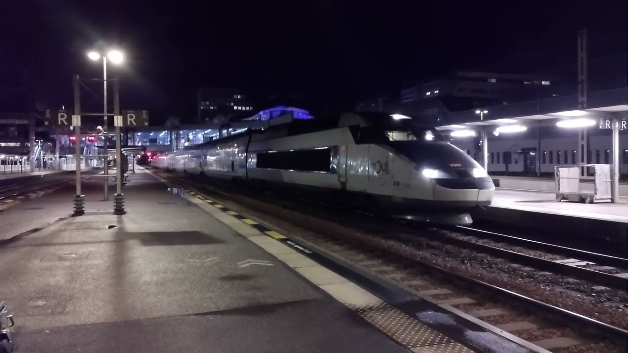Départ en gare de Rennes du TGV Réseau Duplex Tallon n°616 en direction du dépôt