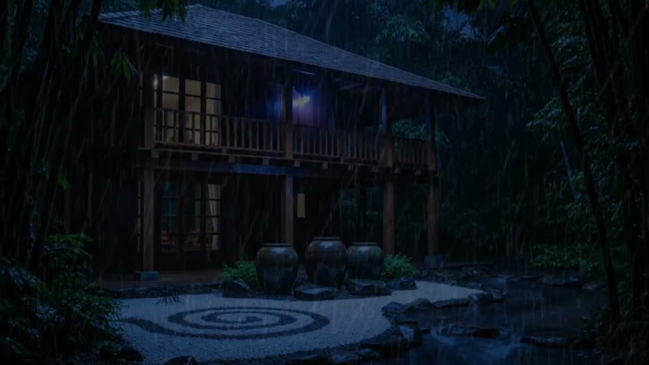DON’T WATCH THIS IF YOU NEED TO STAY AWAKE 😴 Violent Rain at a Hidden Forest House