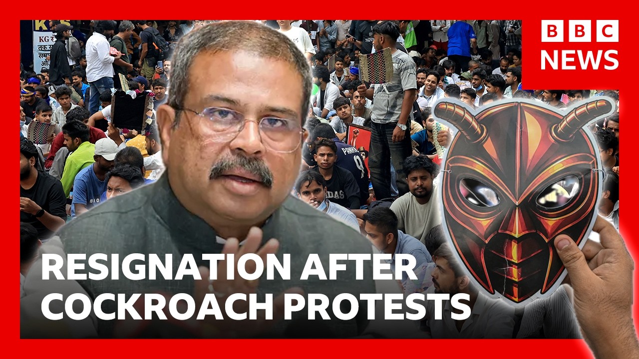India's Education Minister Dharmendra Pradhan resigns after weeks of 'cockroach' protests | BBC News