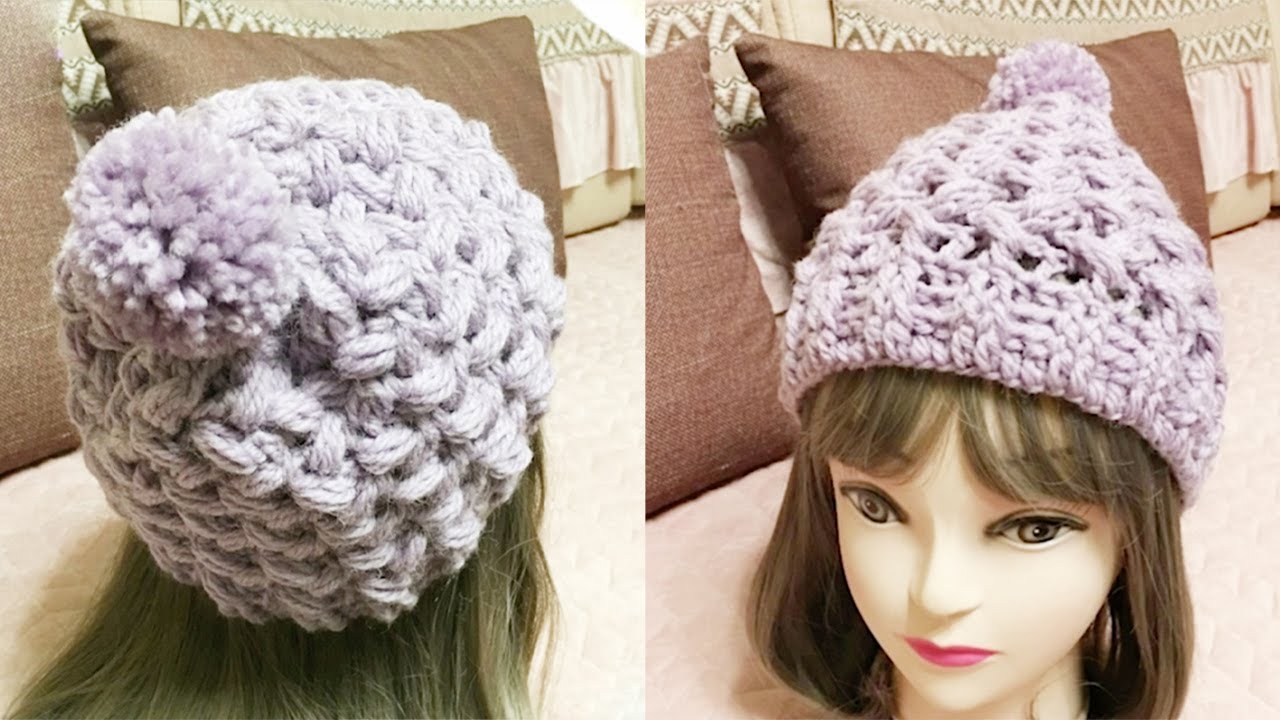 冬季女士帽钩针帽子织法，席纹花钩针帽子编织 New Ladies Winter Hat Crochet Pattern - Crochet Cable Beanie Pattern - 編み物 帽子