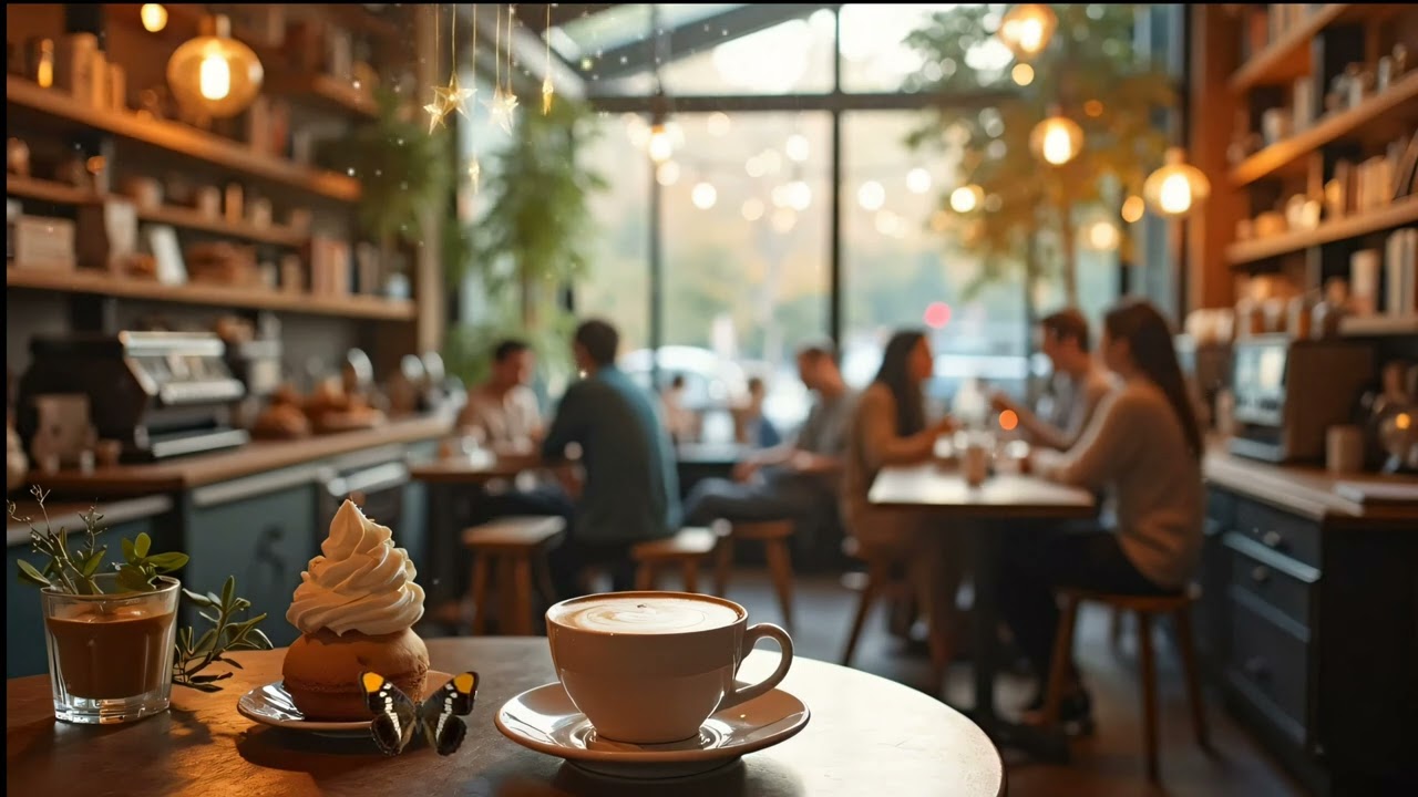 4K Cozy Coffee Shop Ambience with Smooth Jazz Music ☕Sweet Bossa Nova for Relax/Study or Work