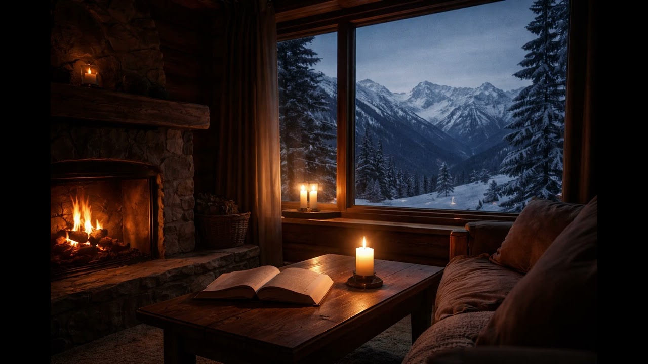 A Snowy Mountain Chalet at Night - A Quiet Sleep Story
