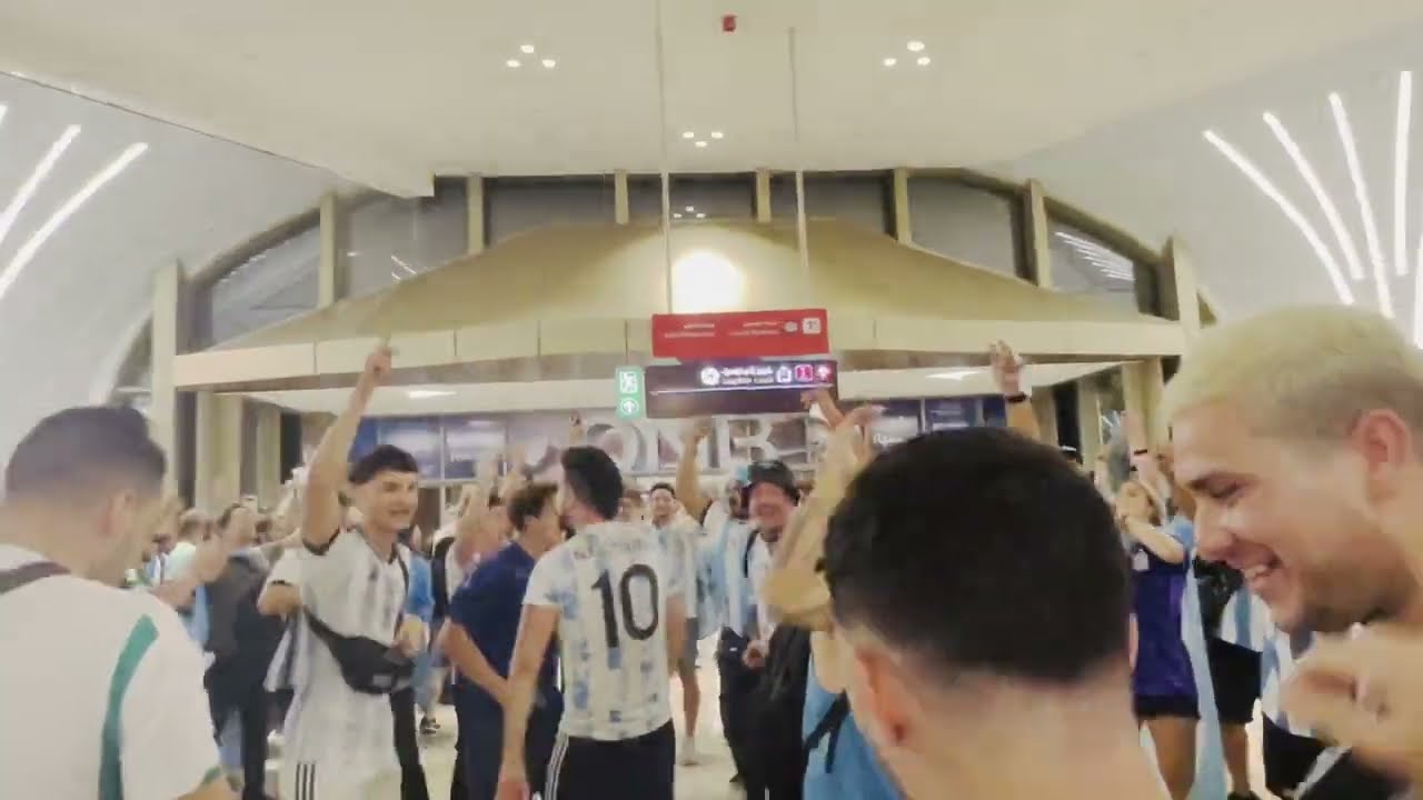 Crazy Argentina fans in metro station FIFA world cup Qatar 2022