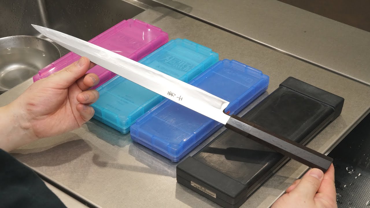 刺身包丁の研ぎ方と砥石の使い方(砥石の面直しが大事)