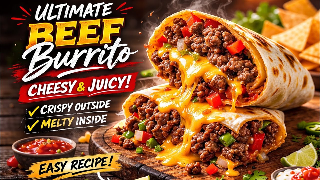 Ultimate Beef Burrito 🌯🔥 Cheesy & Juicy Wrap Recipe #food 