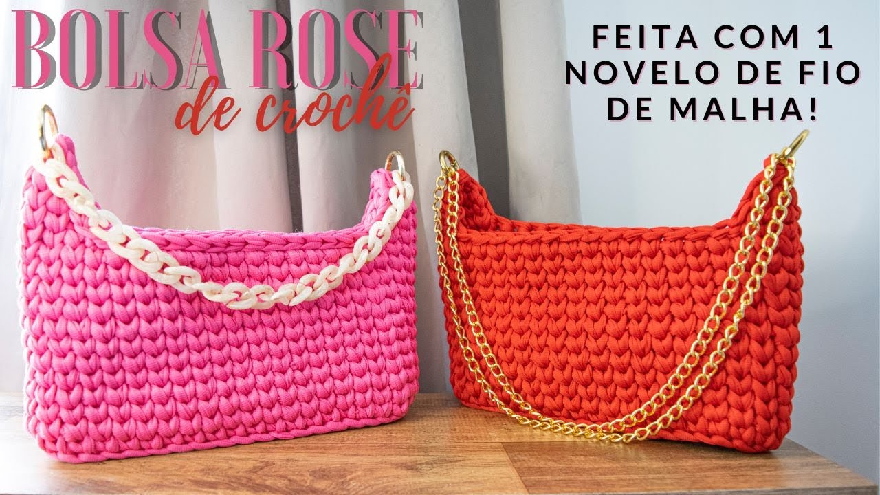 Bolsa Baguete | Bolsa Rose | Crochê com fio de malha apenas 1 novelo