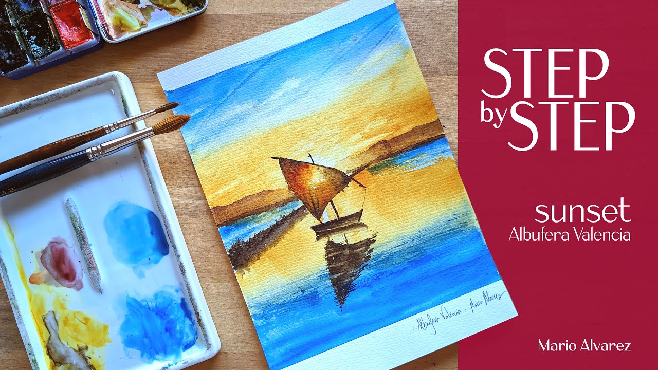 TUTORIAL COMO DIBUBAR UN ATARDECER EN ACUARELA PASO A PASO: watercolour sunset albufera Valencia