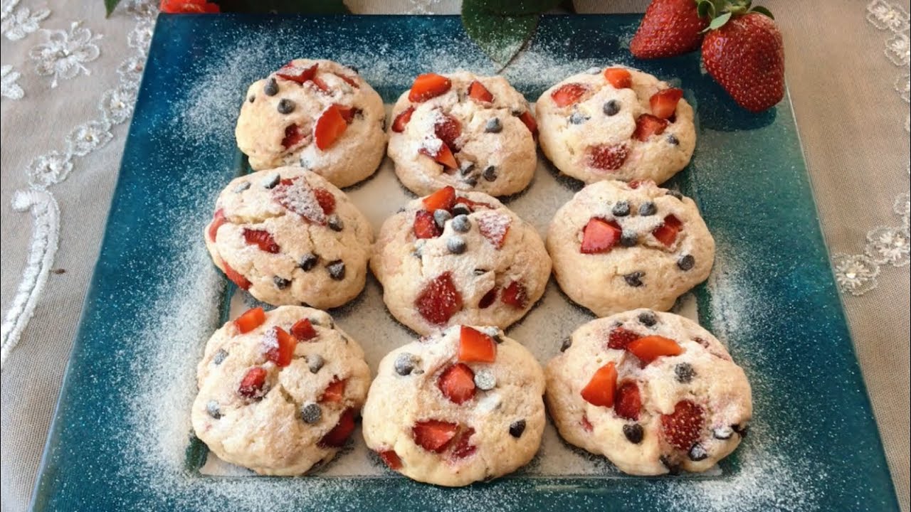 Çilekli çikolatalı cookies - En iyisi bu - kolay ve az malzemeli -  kurabiye tarifi