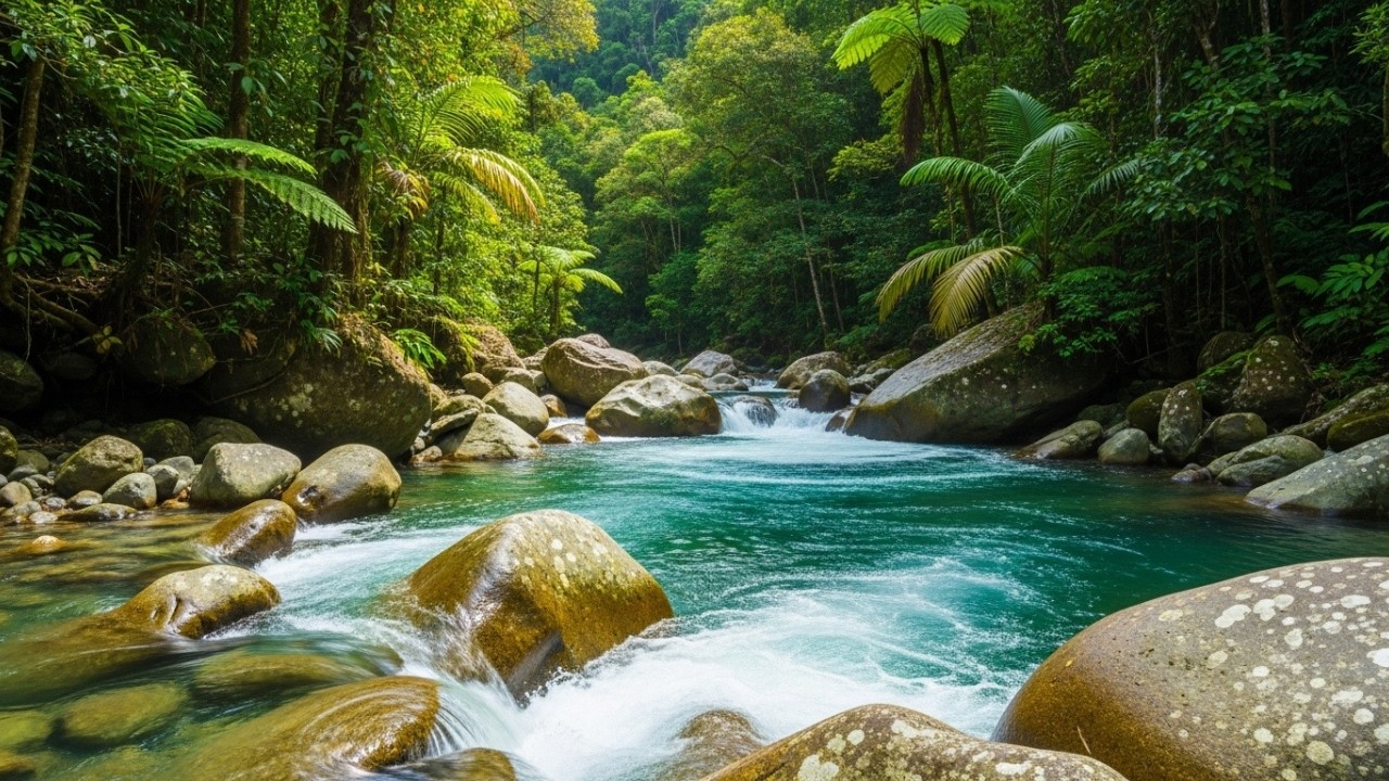 Peaceful Riverside Forest Ambience – Soothing Water & Nature Sounds