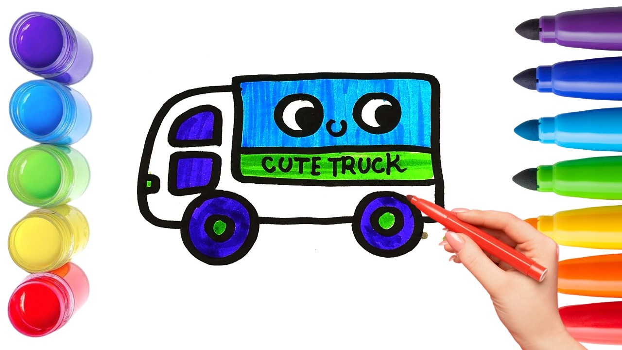 How To Draw cute TRUCK Drawing, Painting & Coloring For Kids and Toddlers_🌈🎨