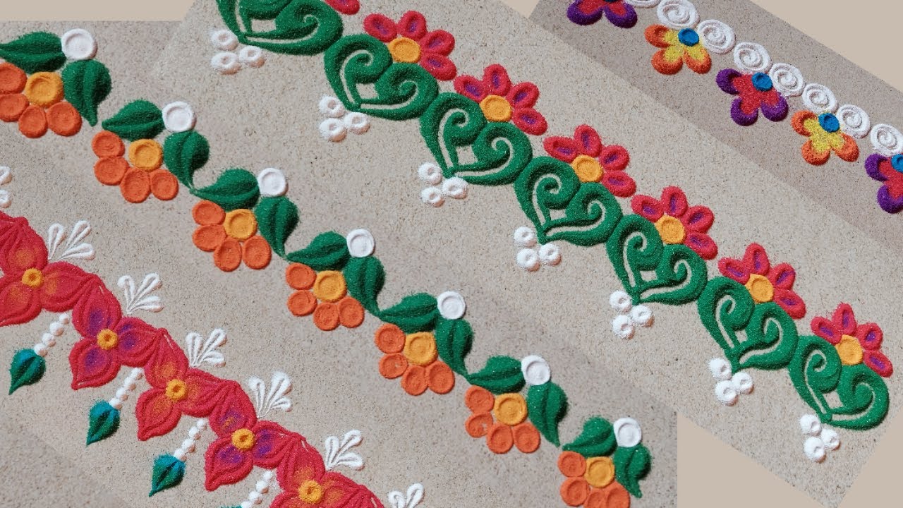 5 Quick and easy border rangoli designs | Beautiful and attractive side border rangoli designs