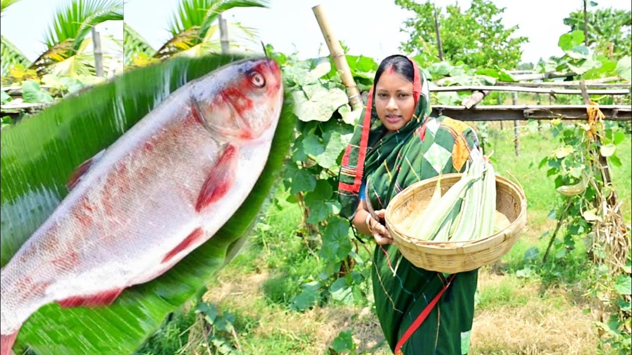 3kg ওজনের সিলভার মাছ কেটে বাগানের ঝিঙে দিয়ে ঝোল সাথে মাছের ডিম ভাজা আর চিংড়ি মাছের টক রান্না