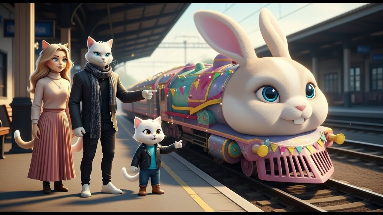 A Surprise Bunny Train Adventure for Snowy Cat and Family! – AI Cat Story