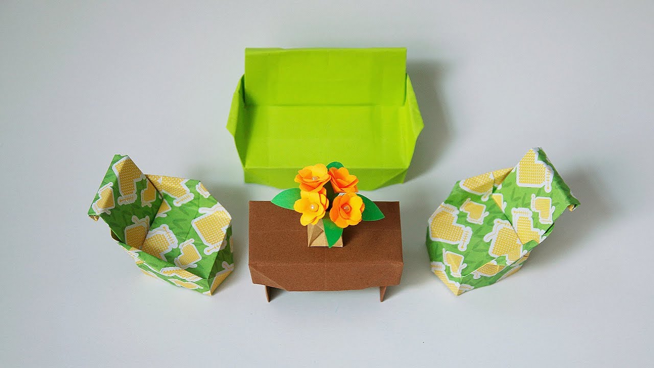 🛋️ Origami Couch 🛋️ How to fold a couch (Kunihiko Kasahara)