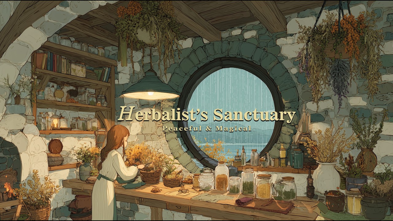 Cozy Rainy Herbal Cottage 🌿 Fireplace & Potion Room Ambience for Sleep & Study (4K)