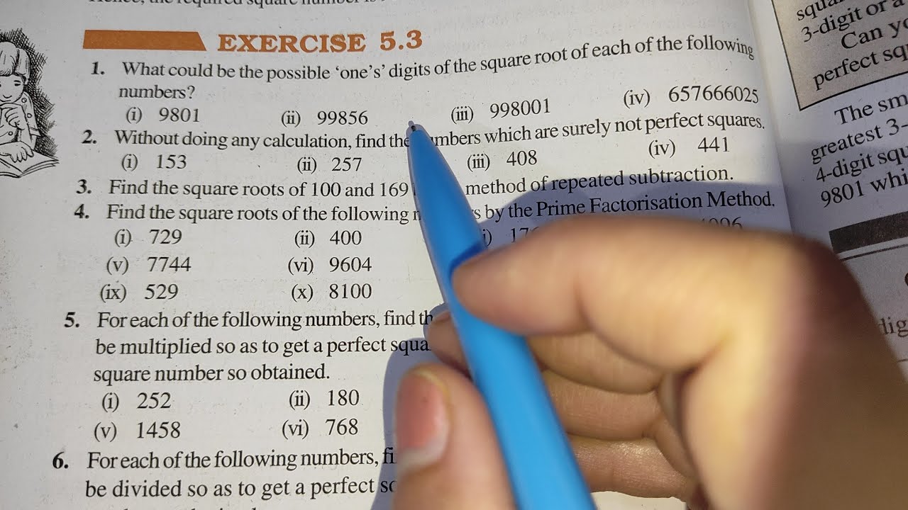 Square and Square Roots Chapter -5 Ex-5.3 || Class 8th Maths || New Book