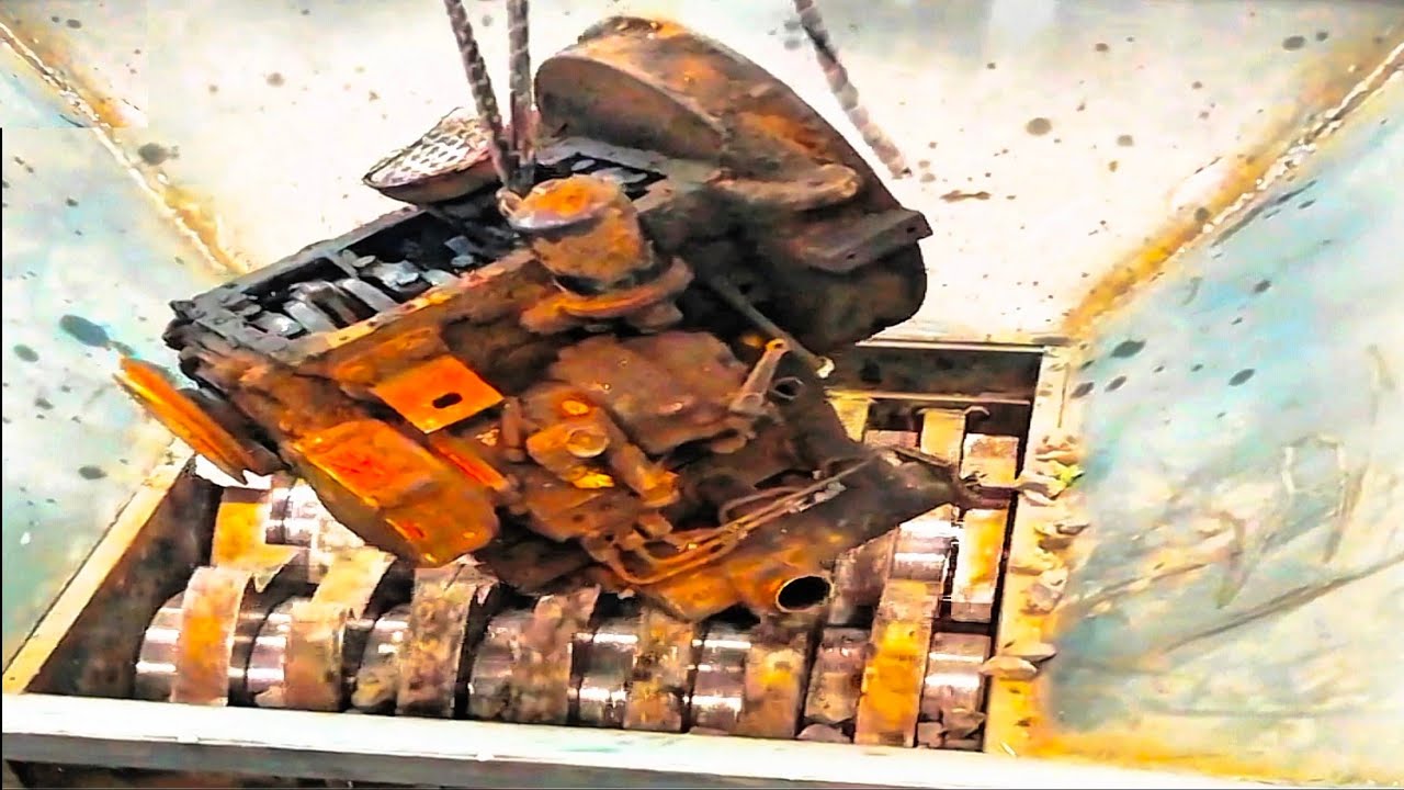 Shredder vs Car Engine! Dangerous powerful shredding machine