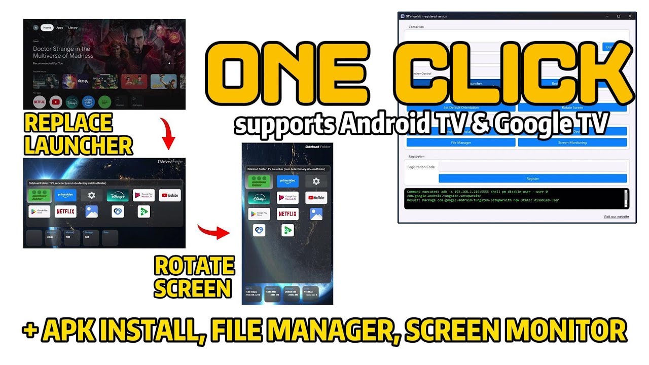 GTV-tookit: Change launcher, rotate screen, file manager, APK install &screen monitor for GoogleTV