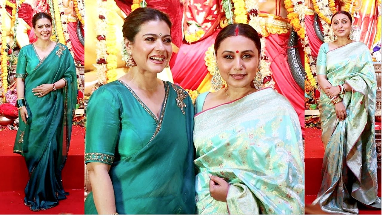 Kajol And Rani Mukherjee Looking Beautiful In Green On Day 5 Of Durga Puja 2025