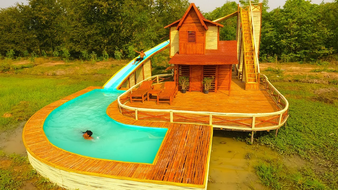 Epic Bamboo House with Waterslide Pool – Jungle Paradise!