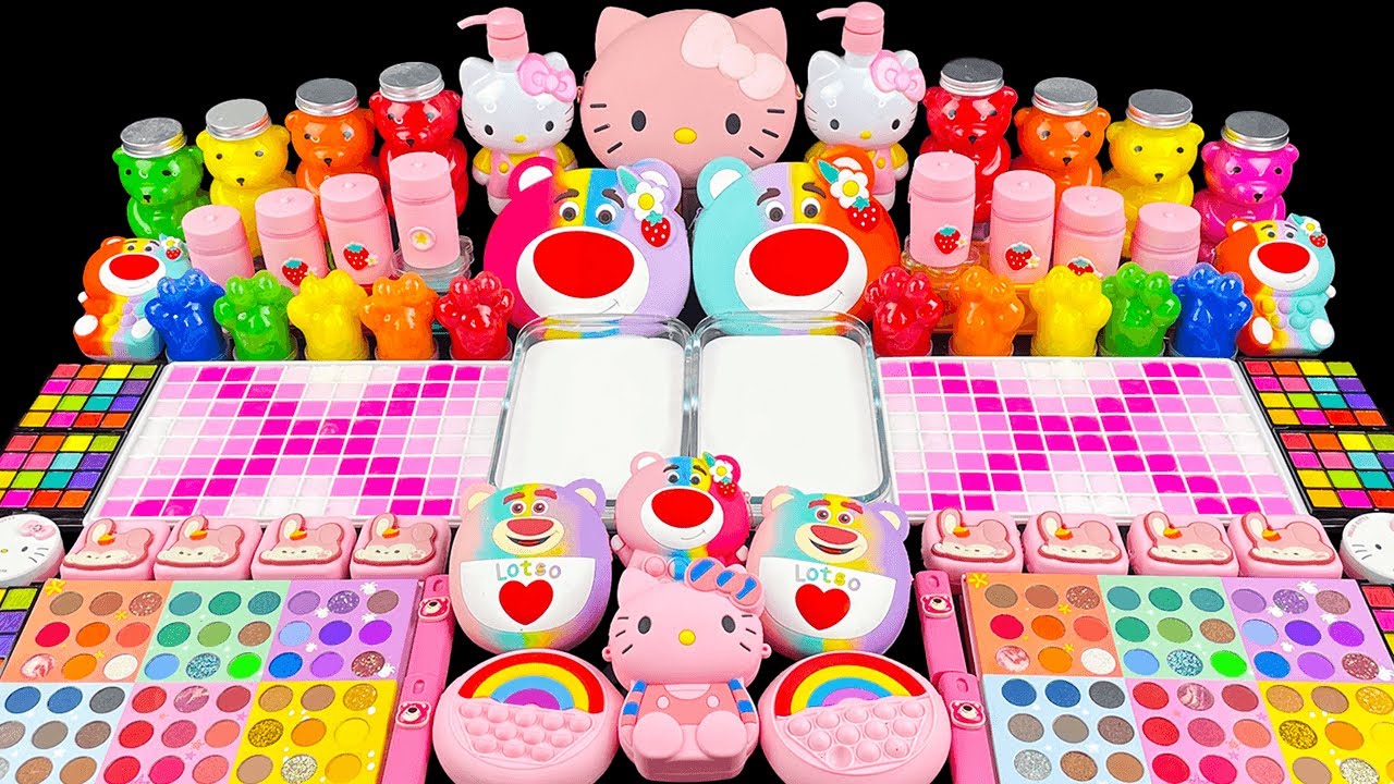 Slime Mixing Random ASMR 🌈 Hello kitty vs Rainbow Lotso Mezcla de limo de oso de fresa al azar