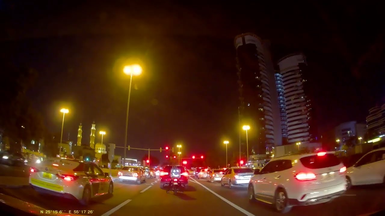 4K || Dubai  Abu Dhabi Skyline Night:Dash Cam / driving Video of Buildings on Sheikh Zayed Road