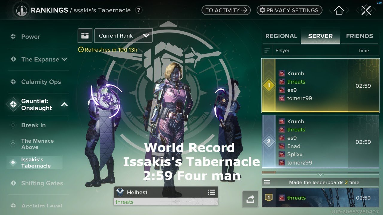 Destiny Rising: (FORMER) World Record 2:59 - Four Men Inside Issakis