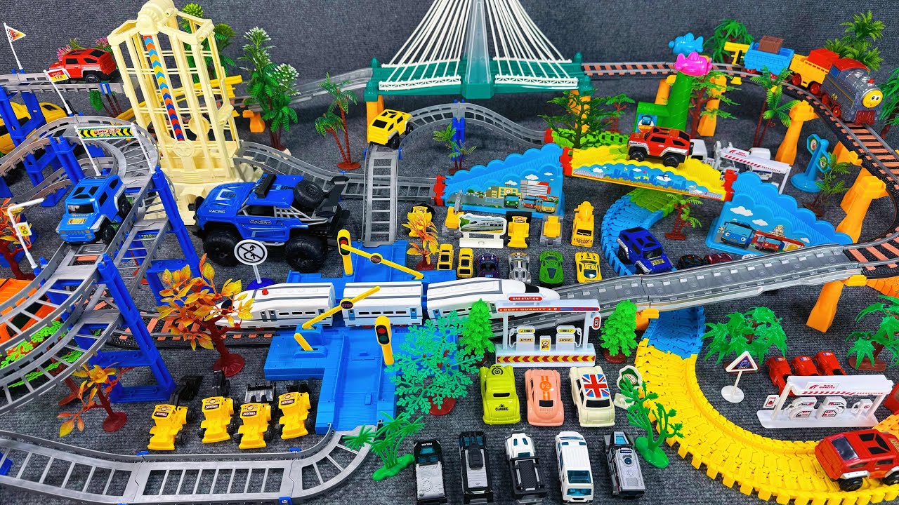 18 minutes of satisfying Roller Lego track & Train & Car Overpass World toy ASMR| Toy