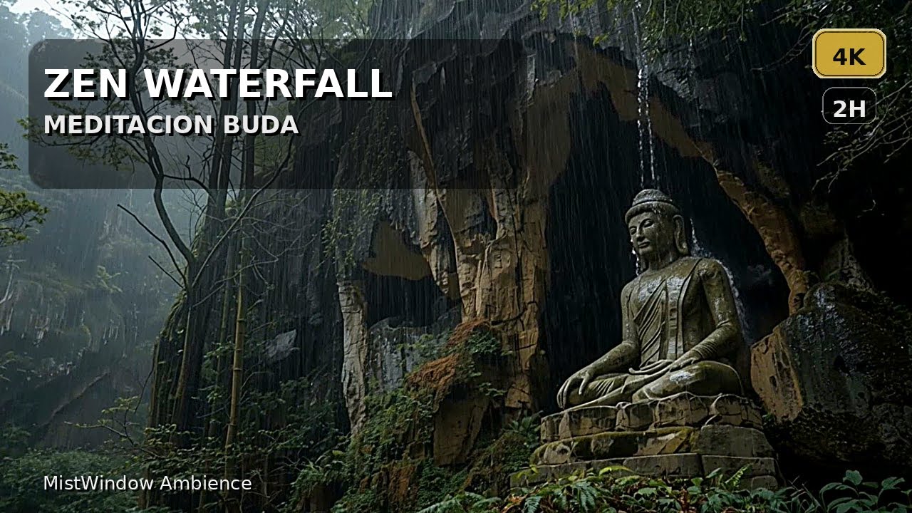 Zen Waterfall Buddha | Buda bajo Cascada (Rain & Meditation) | 4K (2H)