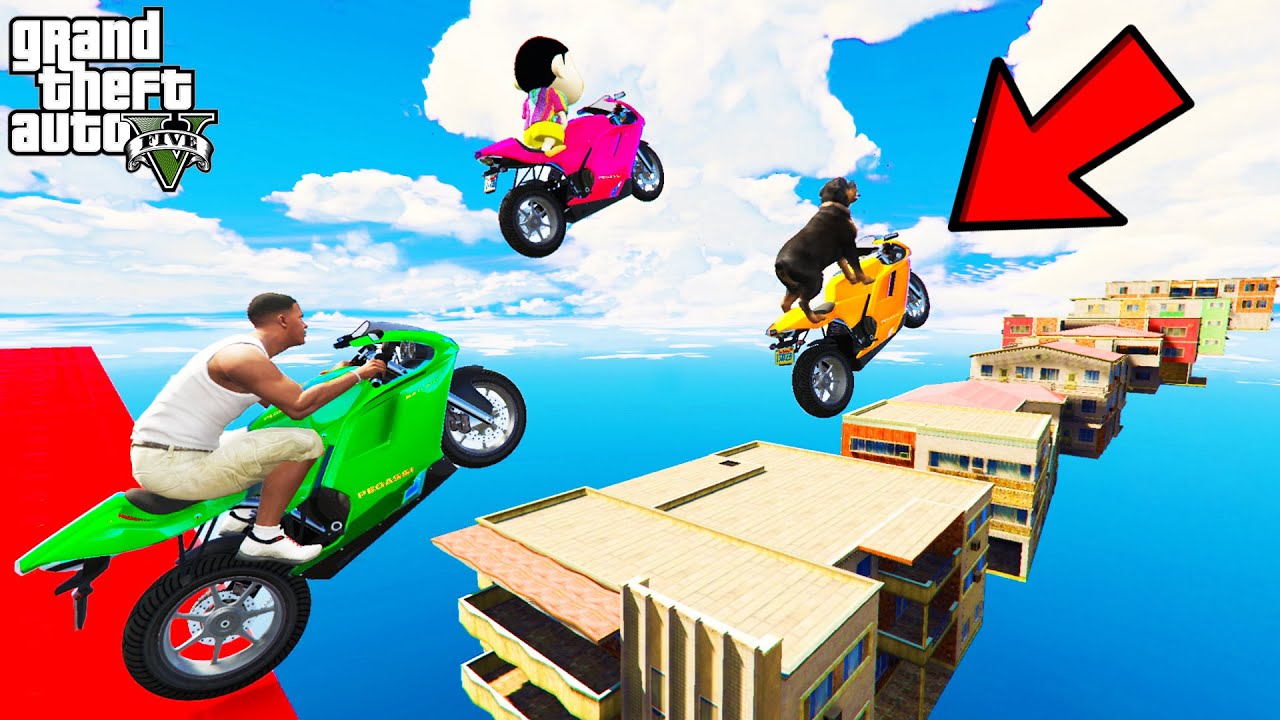 FRANKLIN TRIED IMPOSSIBLE ZIGZAG HOUSE BRIDGE PARKOUR RAMP CHALLENGE GTA 5 | SHINCHAN and CHOP