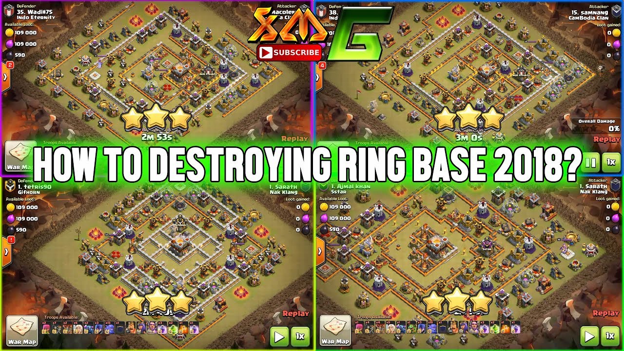 Clash of Clans⭐ 👉GUIDE TO SKILL 2018 DESTROYING 3-STAR TH11 RING BASE IN WAR⭐STYLE BOWIPE AND HOG !