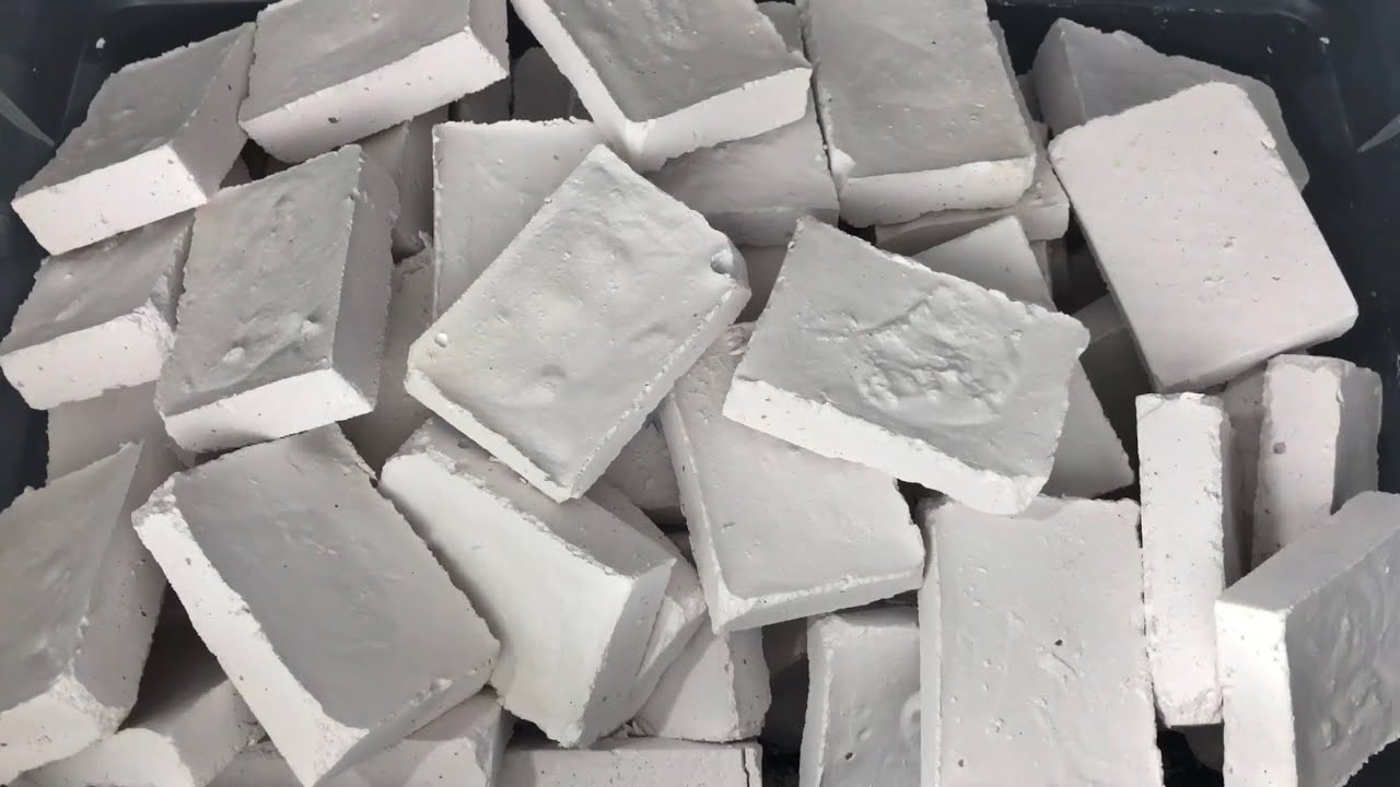 Bin full of crunchy & powdery reformed gym chalk • ASMR