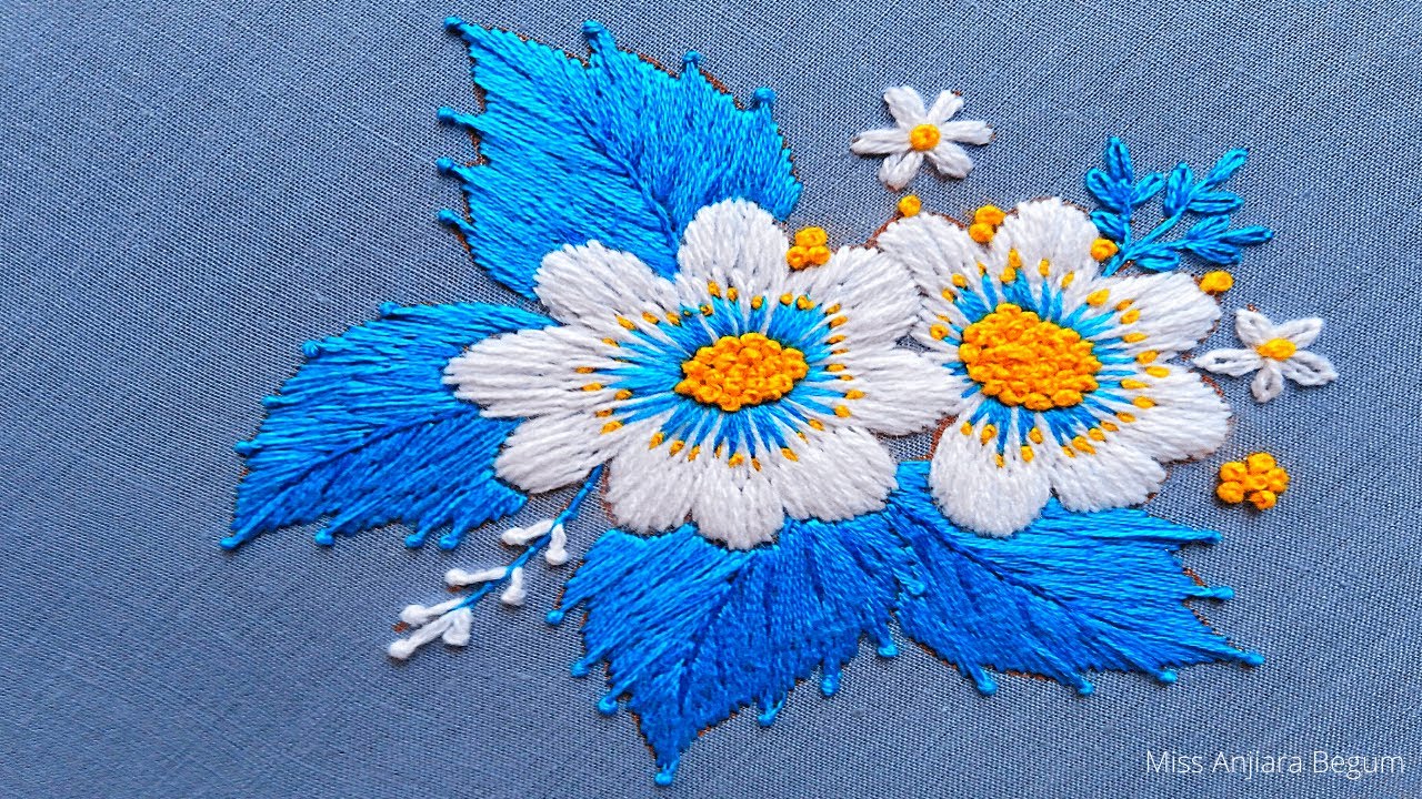 Twin Flower Hand Embroidery Design, Tips and Tricks of Hand Embroidery Flower, Embroidery-362