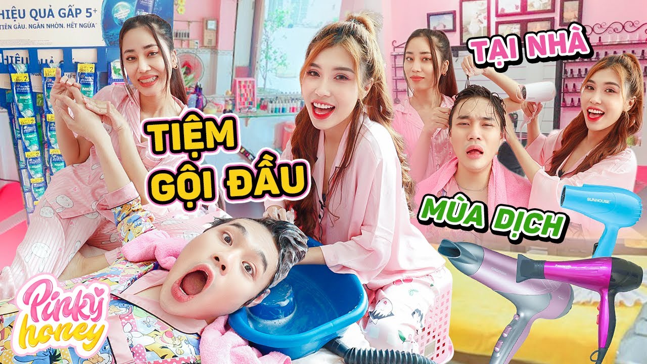PINKY MỞ TIỆM GỘI ĐẦU TẠI NHÀ MÙA DỊCH | Tay Nghề Làm Khách Bật Ngửa Đ.ậ.p Đầu | PINKY HONEY