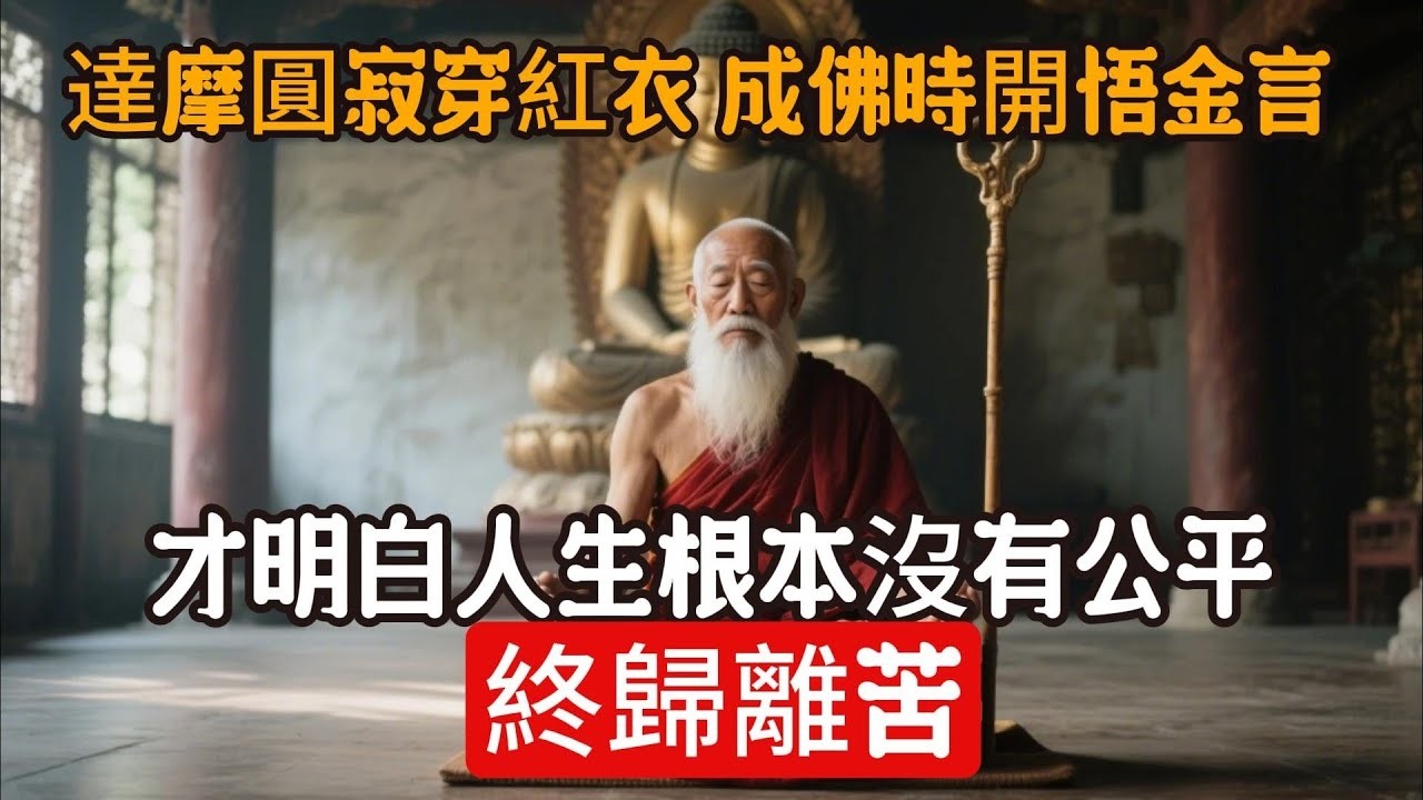 達摩圓寂穿紅衣，成佛時開悟金言，才明白人生根本沒有公平，終歸離苦。佛教 ｜知識｜修行｜人生 ｜金剛經｜南無阿彌陀佛#佛家 #大悲咒#修行 #教育#大悲咒#禪悟人生 #智慧#哲学#因果#冥想