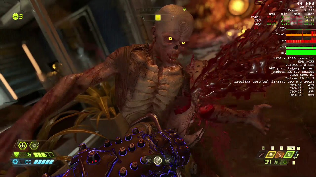 Doom Eternal test on i5 3470 RX570 1080P 60Fps
