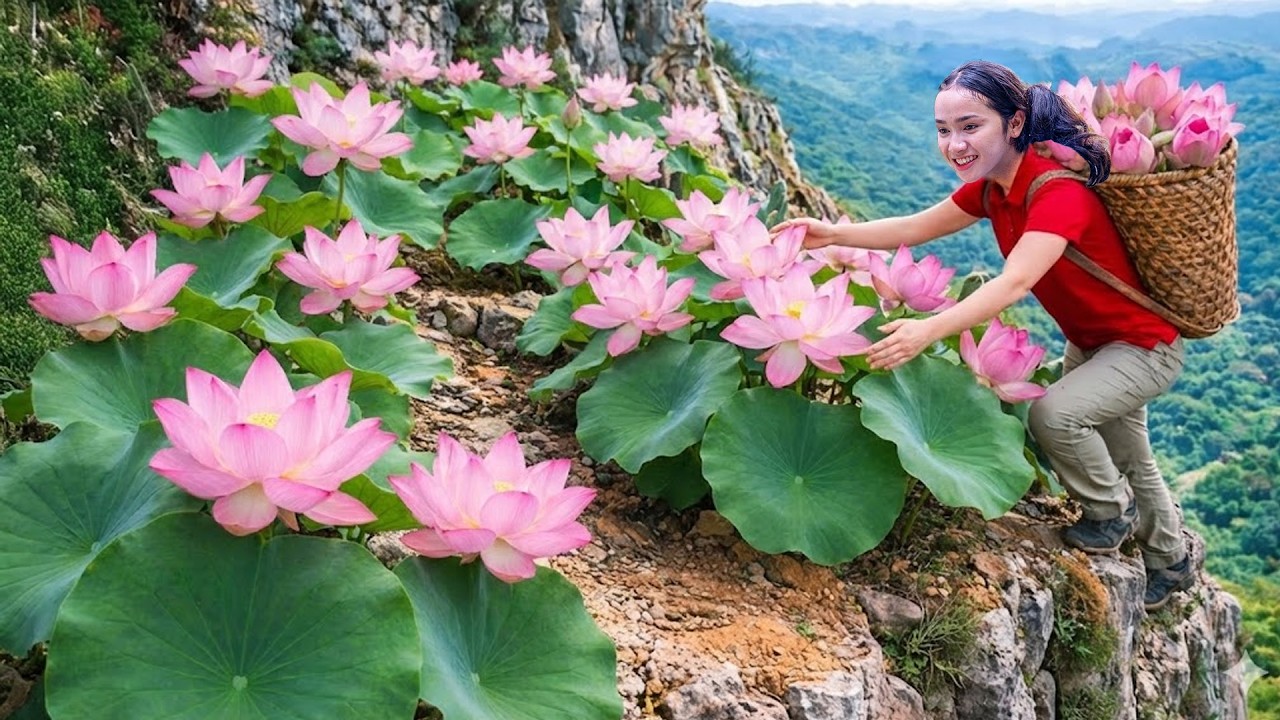Harvesting Wild Lotus Plants From Cliffs | A Flower Symbolizing Purity And Resilience