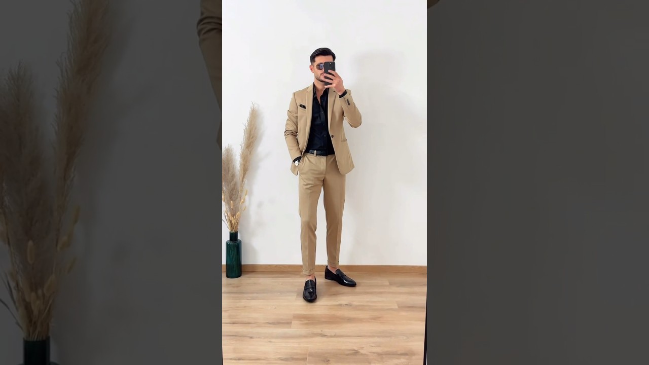 How to Styling a beige suit⁉️🔥#menfashion #mensuitstyle #style #outfitideas #shorts
