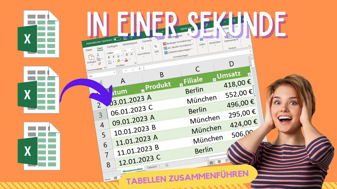 Excel Tabellen zusammenführen mit einem Klick!😲😍 (Daten aus anderer Tabelle holen)