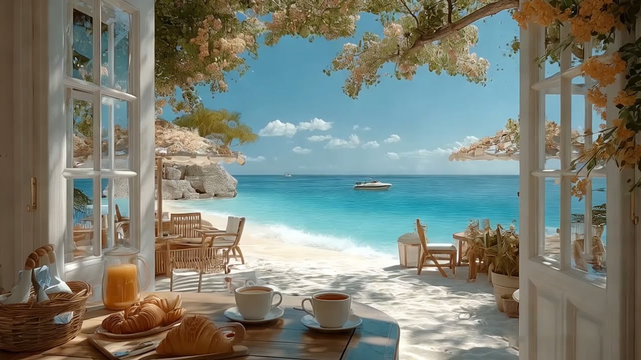 Beach Window Ambience &ndash; Ocean Waves, Book Reading & Cozy Snacks ☕ | Peaceful Scene