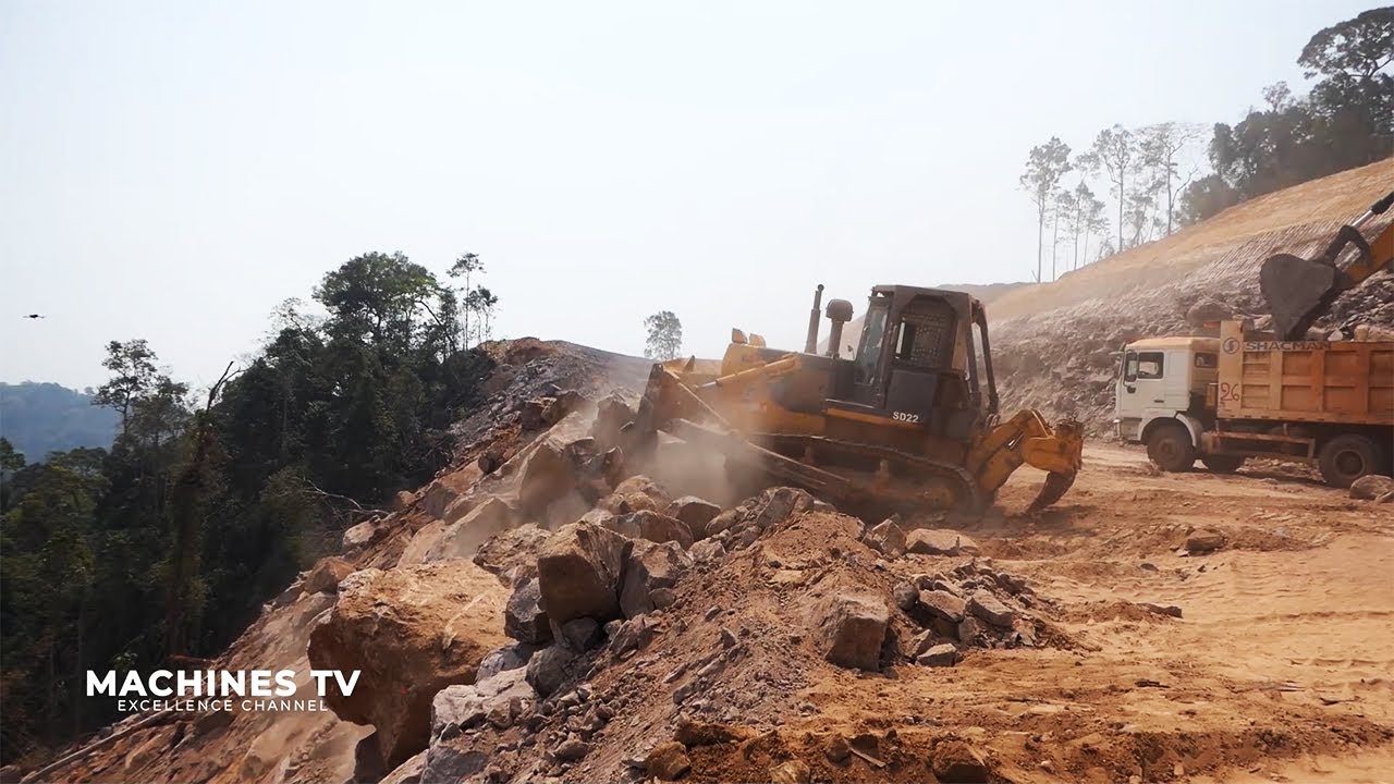 Amazing Incredible Huge Stone Moving Skills Bulldozer Strong Power Pushing Clearing Large Rock