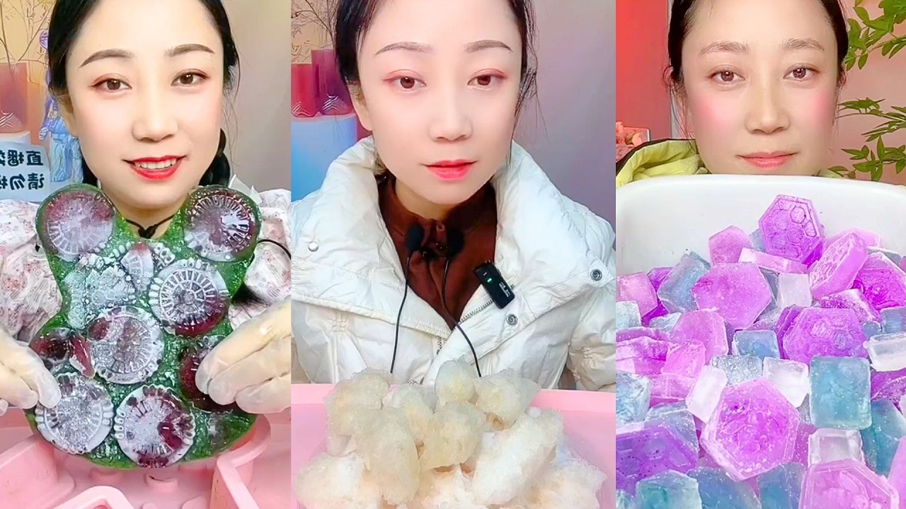 Purple Crystal Candy and Glossy Jelly Dessert Texture Tasting