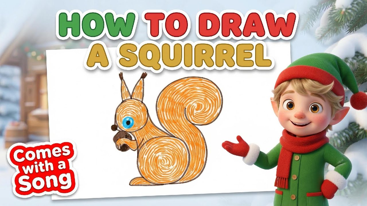 How to Draw a Squirrel | Draw & Sing with Elfie the Christmas Artist