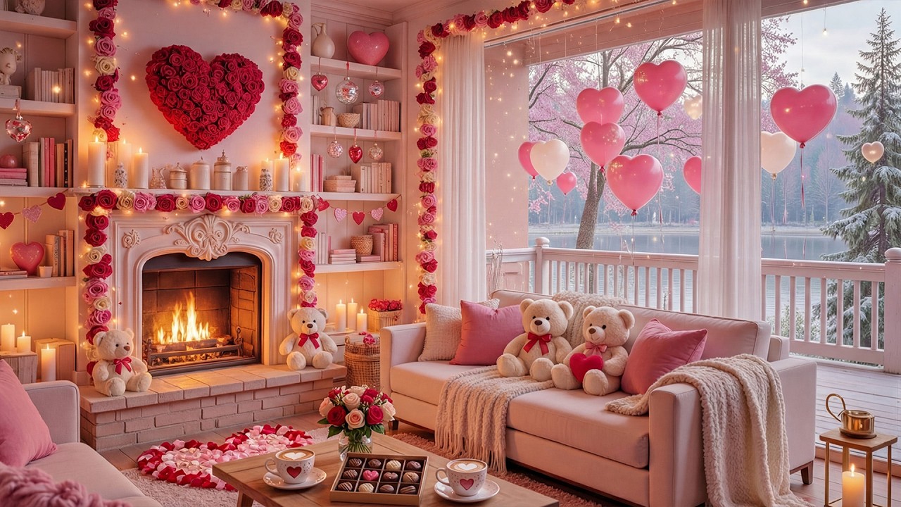 Cozy Valentine’s Fireplaces Ambience 💝 Soothing Piano Music & Fireplace 💘 Happy Valentine's Day