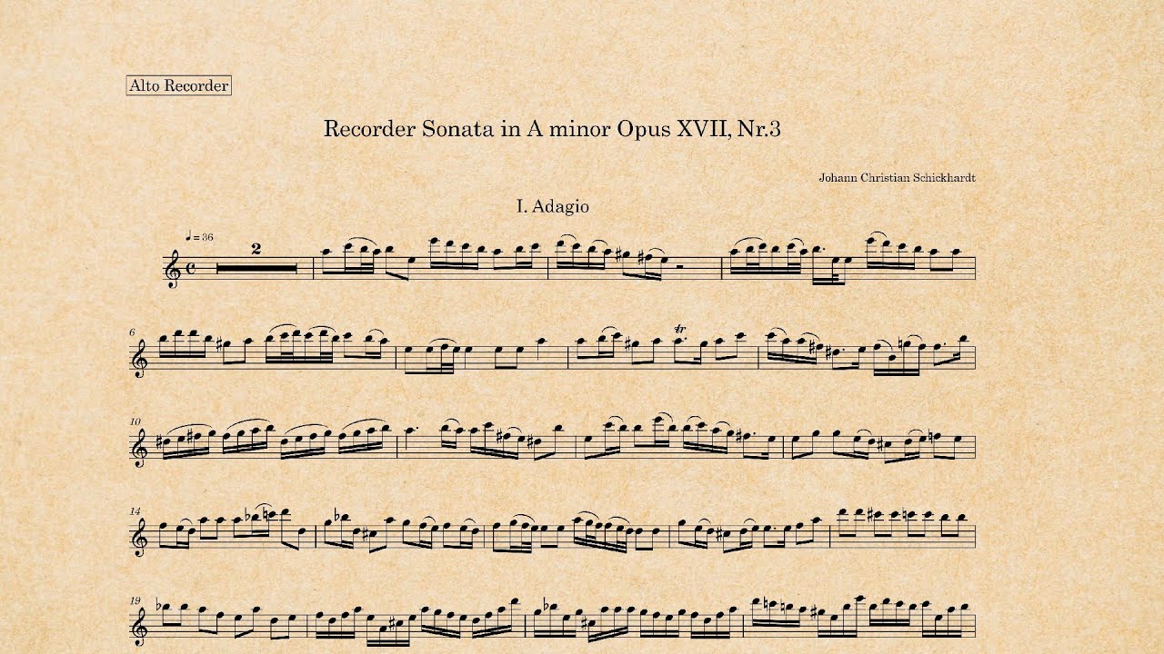 Schickhardt - Sonata for Recorder in a minor, Op. 17 No. 3 (Harpsichord Accompaniment for Practice)