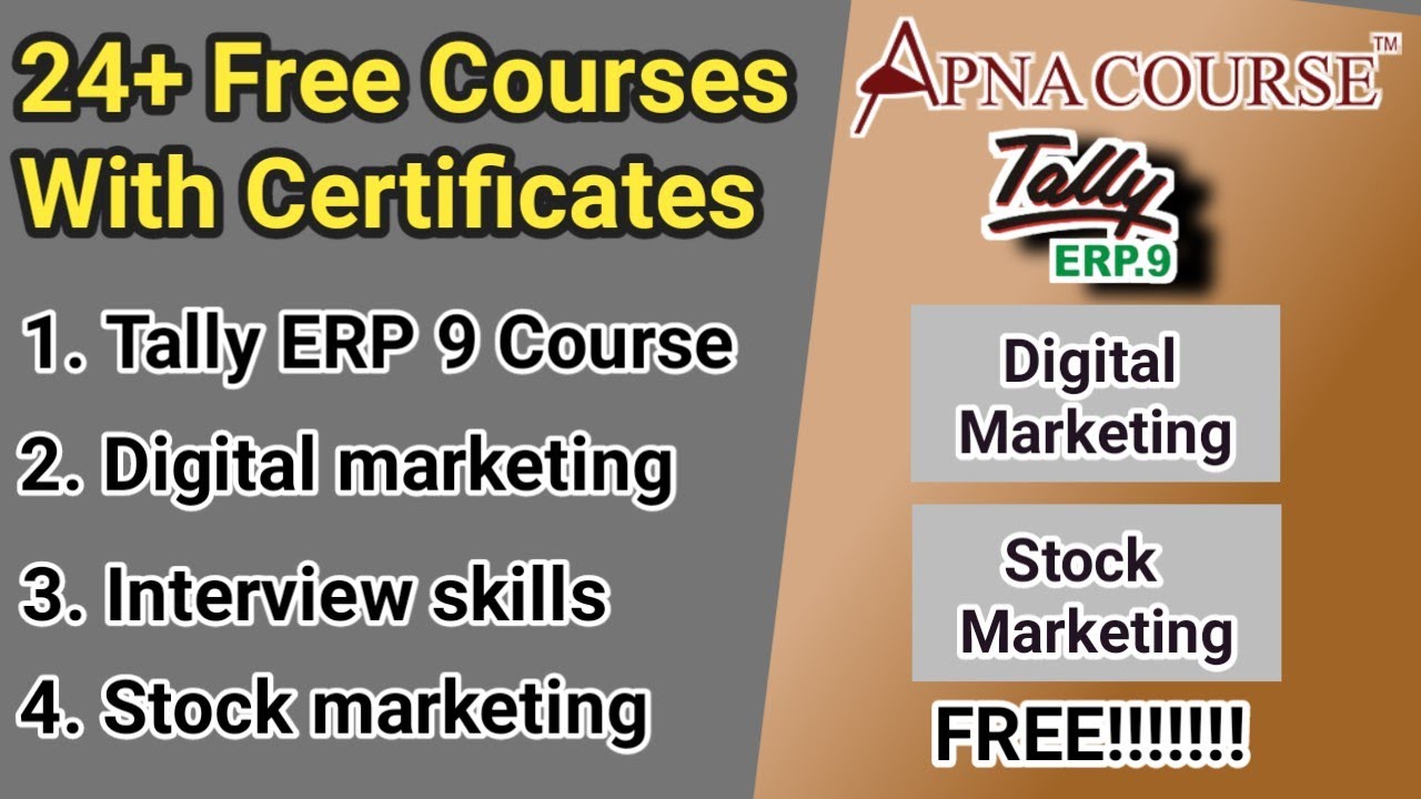 Free tally ERP 9 certification course | 24+ Free courses with certificate || #tally #tallyfreecourse