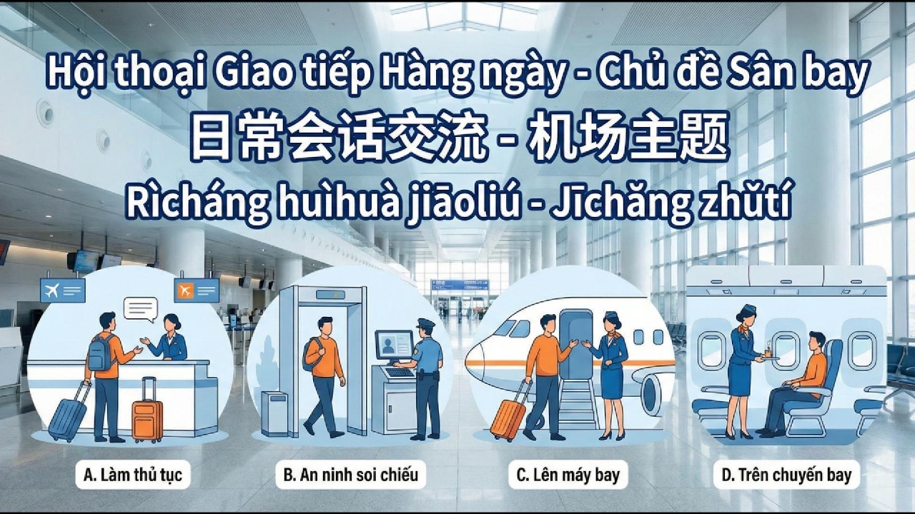 Làm thủ tục, Kiểm tra an ninh Lên máy bay  | Học Tiếng Trung Mỗi Ngày | #hoctiengtrung #learnchinese