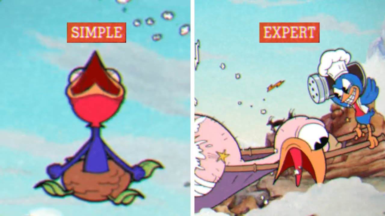 Cuphead - Simple VS Expert Mode Comparison (No Damage) - Wally Warbles