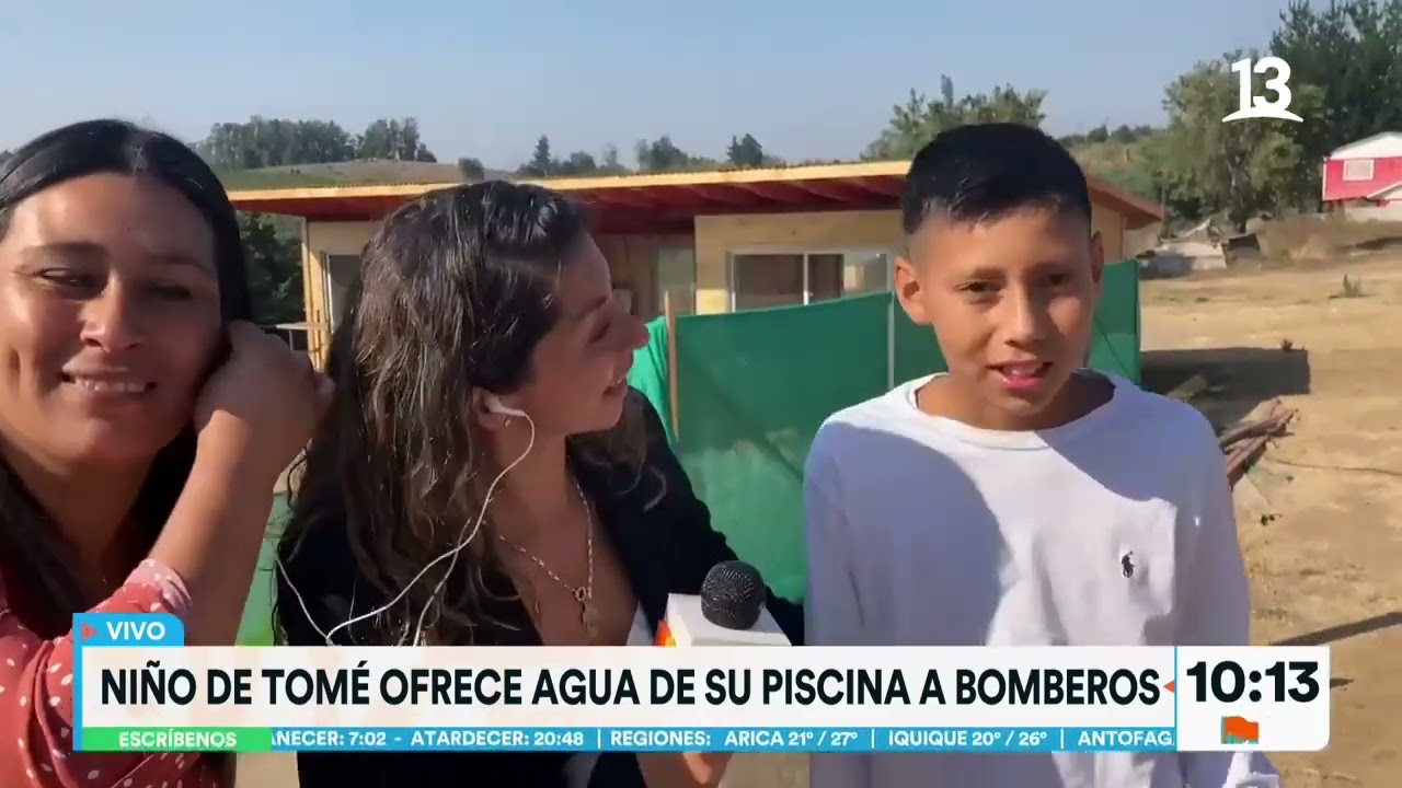 Niño ofrece agua de su piscina a bomberos y pyme entrega comida de forma gratuita. Tu Día, Canal 13.